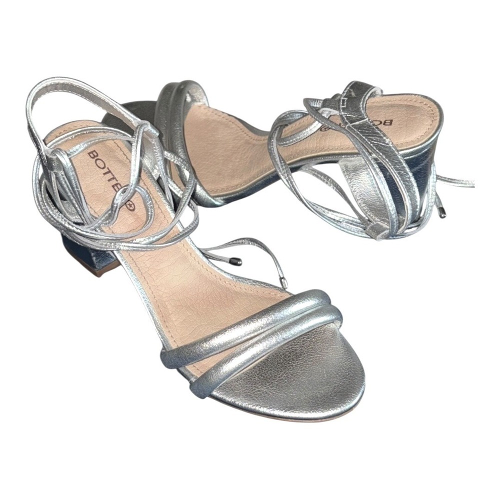 Bottero Silver Metallic Block‎ Heel Lace Up Sandal Heels sz US 7 Beautiful!!